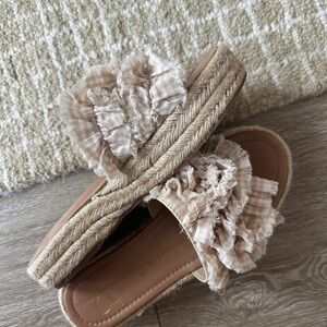 Women's Beige Ruffle Espadrille Sandals